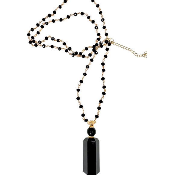 Obsidian Bottle Necklace-Rosary chain 14k Gold plate perf for essential oils! :) - Picture 4 of 4